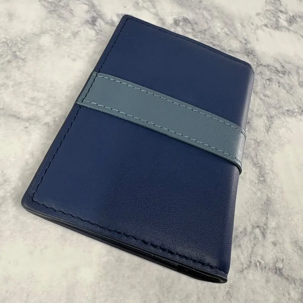 New RYLOR Stripe Bifold Luxury Oiled Leather Wallet Blue Wedding Gift Slim Card